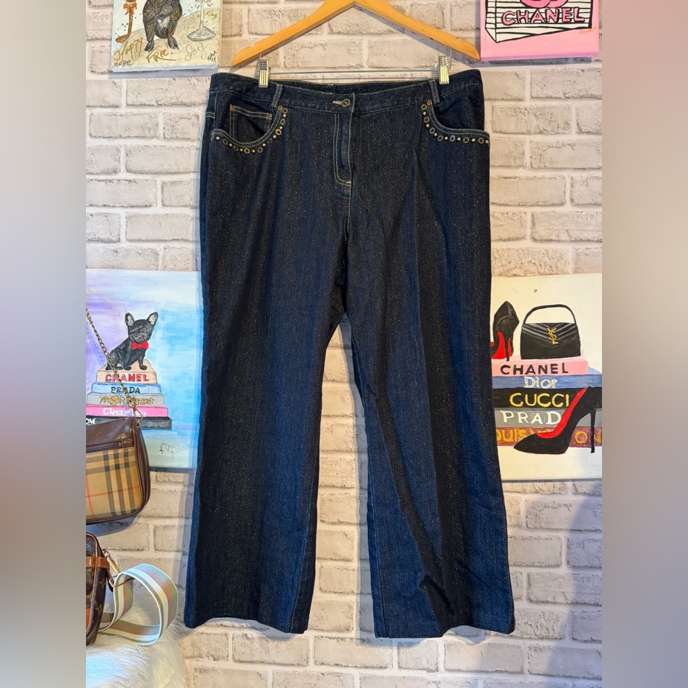 Ruby Rd. Dark Blue Boot Cut Jeans with Stud Accents and sparkle